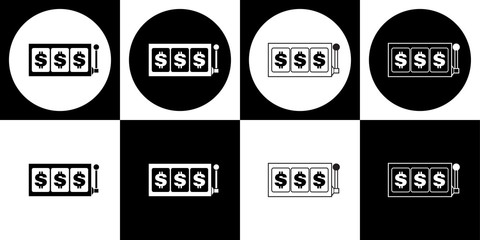 Black and white dollar slot reels icon set