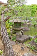 Stone lantern in Kokoen Garden near Himeji castle, Japan