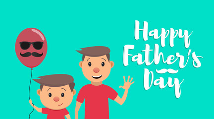 Happy Fathers Day. Fathers Day card with lettering. Father and son. Vector illustration in a flat style