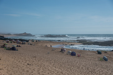 Beach view of Atlantic ocean in Oualidia village, Morocco