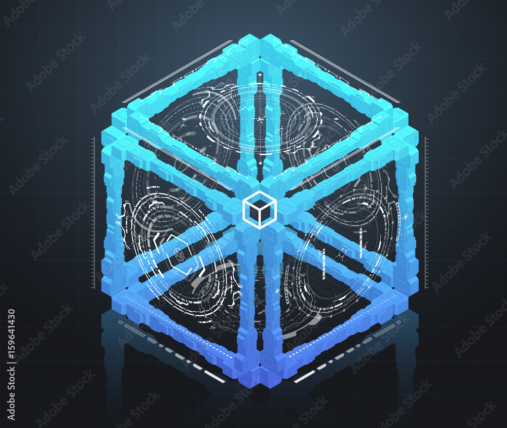 Aufkleber background with futuristic virtual cube. design concept with hud user interface elements.
