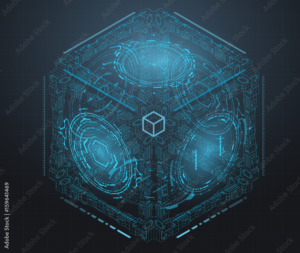 Poster background with futuristic virtual cube. design concept with hud user interface elements.