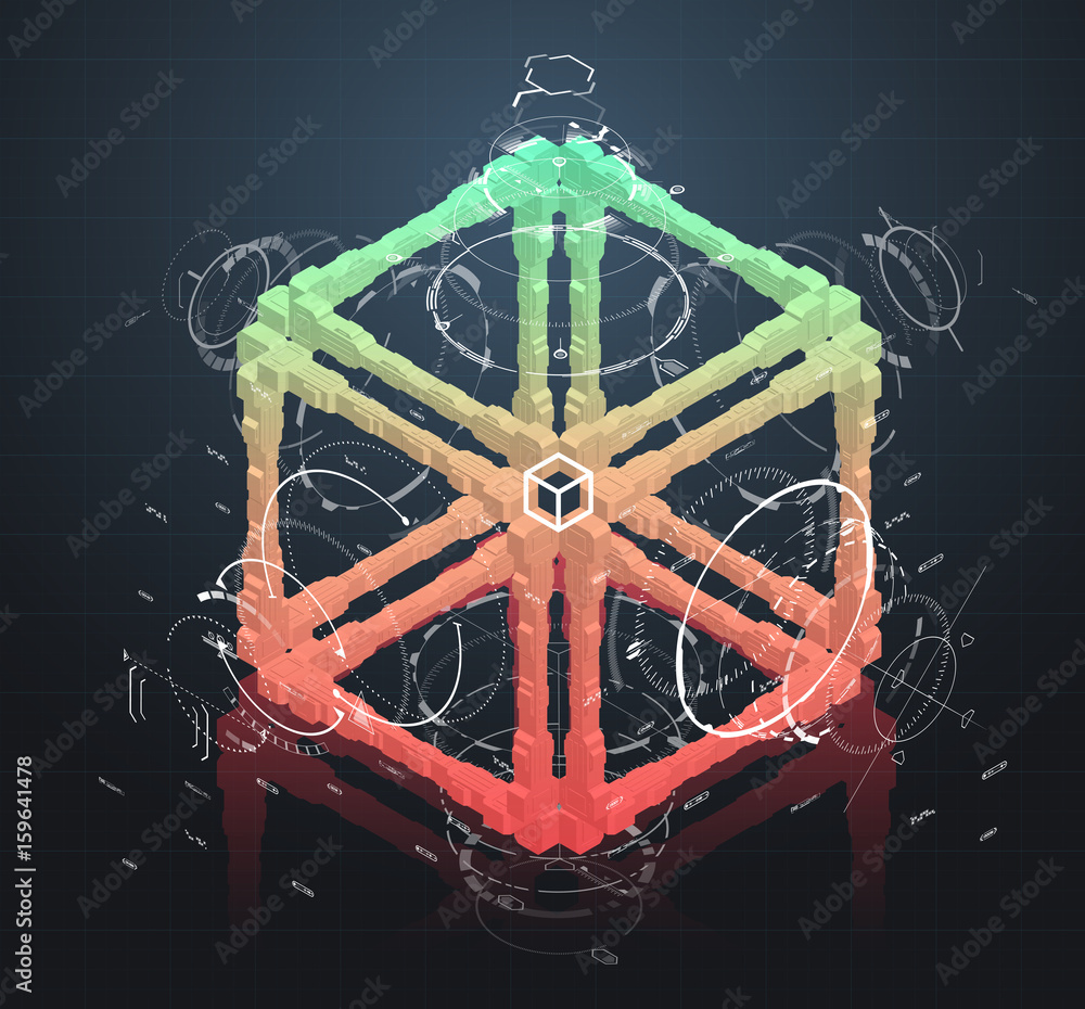 Poster background with futuristic virtual cube. design concept with hud user interface elements.