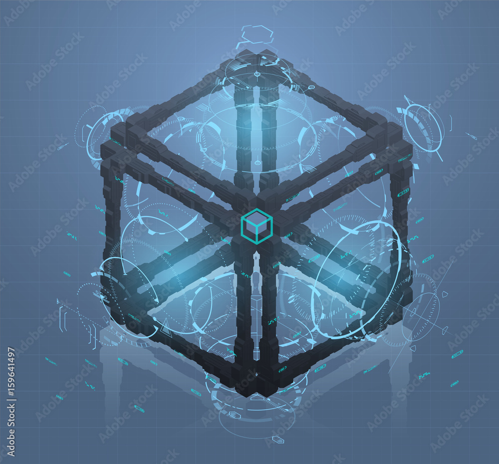 Poster background with futuristic virtual cube. design concept with hud user interface elements.