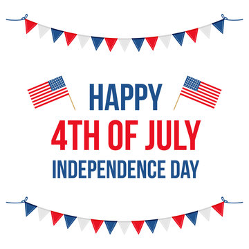4th of july, american independence day flat design vector illustration, card.