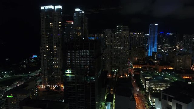 Night aerial Downtown Miami 4k 24p