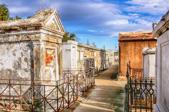 The above ground tombs of people in St. Louis Cemetery No.1 in New Orleans LA