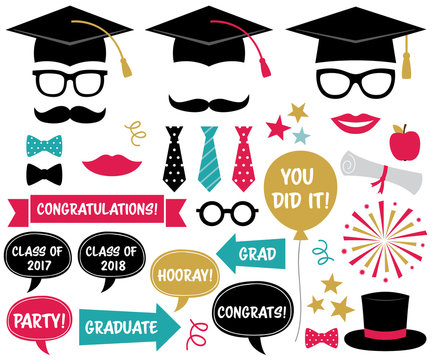 Graduation party design elements and photo booth props