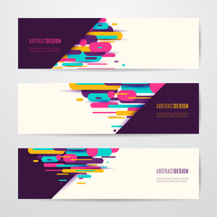 Vector illustration of horizontal geometry round, diagonal and line banner set