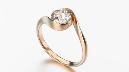 3D illustration rose gold ring bypass with diamond