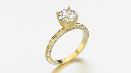 3D illustration gold ring with diamonds