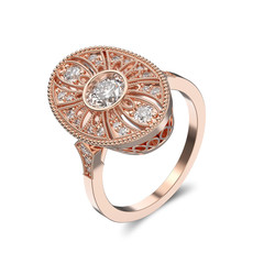 3D illustration rose gold ethnic ring with diamonds and ornament