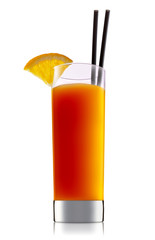 fresh fruit alcohol cocktail or mocktail mimosa in classic glass with orange beverage isolated on white background