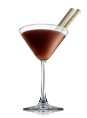 Original Irish Cream Liqueuron alcohol cocktail or chocolate mocktail in martini glass with brown beverage isolated on white background