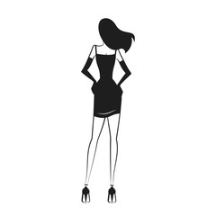woman in the ball gown black silhouette. Back view. Vector