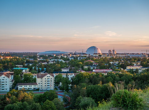 Panoramic view of Globen and Nya S&ouml;derstadion in south of Stockholm.