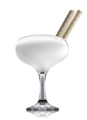 Pina colada or white russian cocktail or mocktail in margarita glass isolated on white background