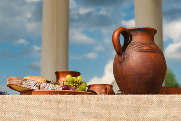 Classic antique still-life with bunch of grapes