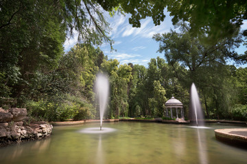 Chinesque pond in public garden of Prince park, Aranjuez, Madrid, spain.