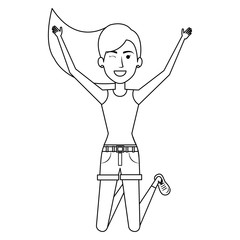 young Woman celebrating with hands up vector illustration design