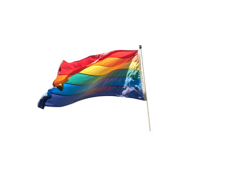 GLBTQ Pride Rainbow Flag on white facing left