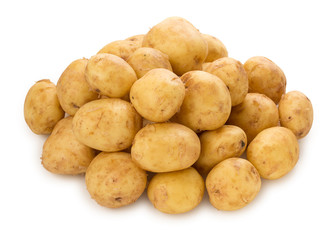 Heap of a new potato tubers isolated on white background.