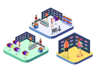 Isometric flat 3D vector interior goods for the sports shop.