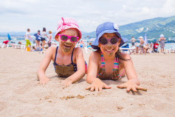 little girls on sea resort