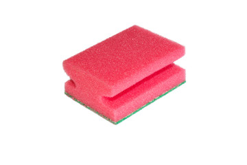 Red soft sponge for washing dishes isolated on white background