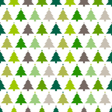Seamless Pattern Christmas Trees Stars Green