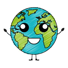 world planet earth kawaii character vector illustration design