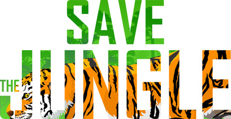 Vector tropical rainforest illustration with tiger (Save the jungle)
