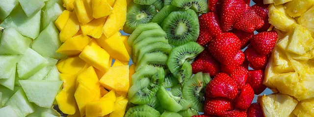 Küchenrückwand glas motiv Früchte vier Früchte in originellen und verwandelten Farben