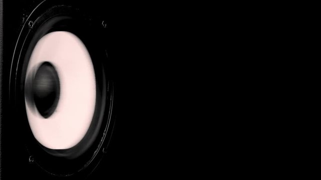 Close up at moving sub-woofer. Speaker part. Black and yellow colors of membrane. Concept of musical instrument. macro video shot.