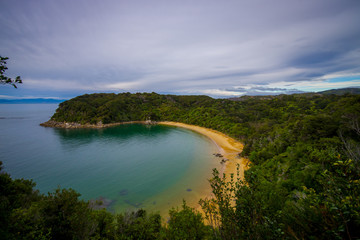 Beautiful coastal view located in Abel Tasman National Park, in New Zealand, aerial view