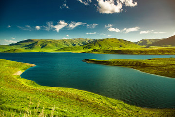 beautiful aerial view of mountain lake
