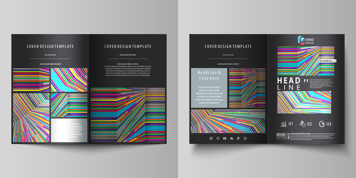 Business templates for bi fold brochure, flyer, report. Cover design template, abstract vector layout in A4 size. Bright color lines, colorful style, geometric shapes, beautiful minimalist background.
