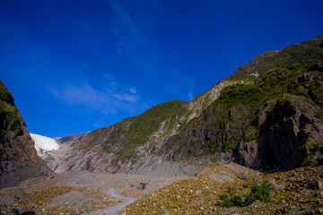 Franz Josef Glacier and valley floor, Westland, South Island, New Zealand