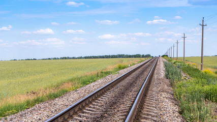 Fototapeta na wymiar Rails for a train in summer field