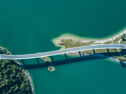 Aerial view of bridge over Sylvenstein Dam