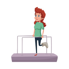 cartoon girl patient with broken leg in physiotherapy vector illustration