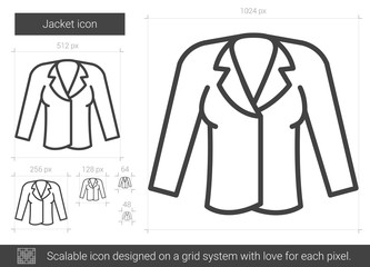 Jacket vector line icon isolated on white background. Jacket line icon for infographic, website or app. Scalable icon designed on a grid system.