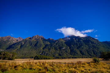 Beautiful landscape of high mountain glacier at milford sound, in south island in New Zealand