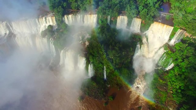 Largest waterfall in the world. Rare aerial view of Iguazu Falls, 4K