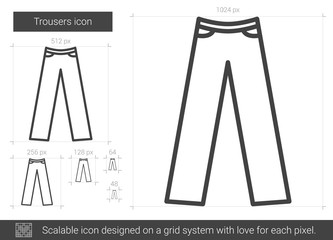 Trousers vector line icon isolated on white background. Trousers line icon for infographic, website or app. Scalable icon designed on a grid system.