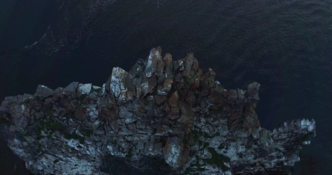 ICELAND &ndash; SEPTEMBER 2016 : Aerial topshot of Hvitserk&uuml;r rock formation at dusk