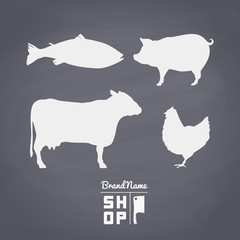 Set of meat silhouettes on - 159663688
