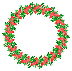 Color  round frame with decorative red roses. Copy space. Vector clip art.