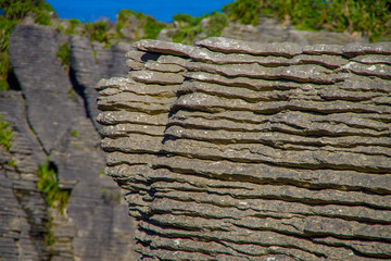 Detail of Pancake rocks in Punakaiki, South island, in New Zealand