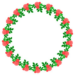Color  round frame with decorative red roses. Copy space. Vector clip art.